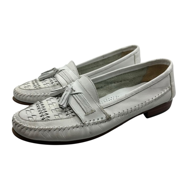 Giorgio Brutini Le Glove Men's 10.5 D White Vintage Leather Loafers Tassel Woven - Picture 2 of 10